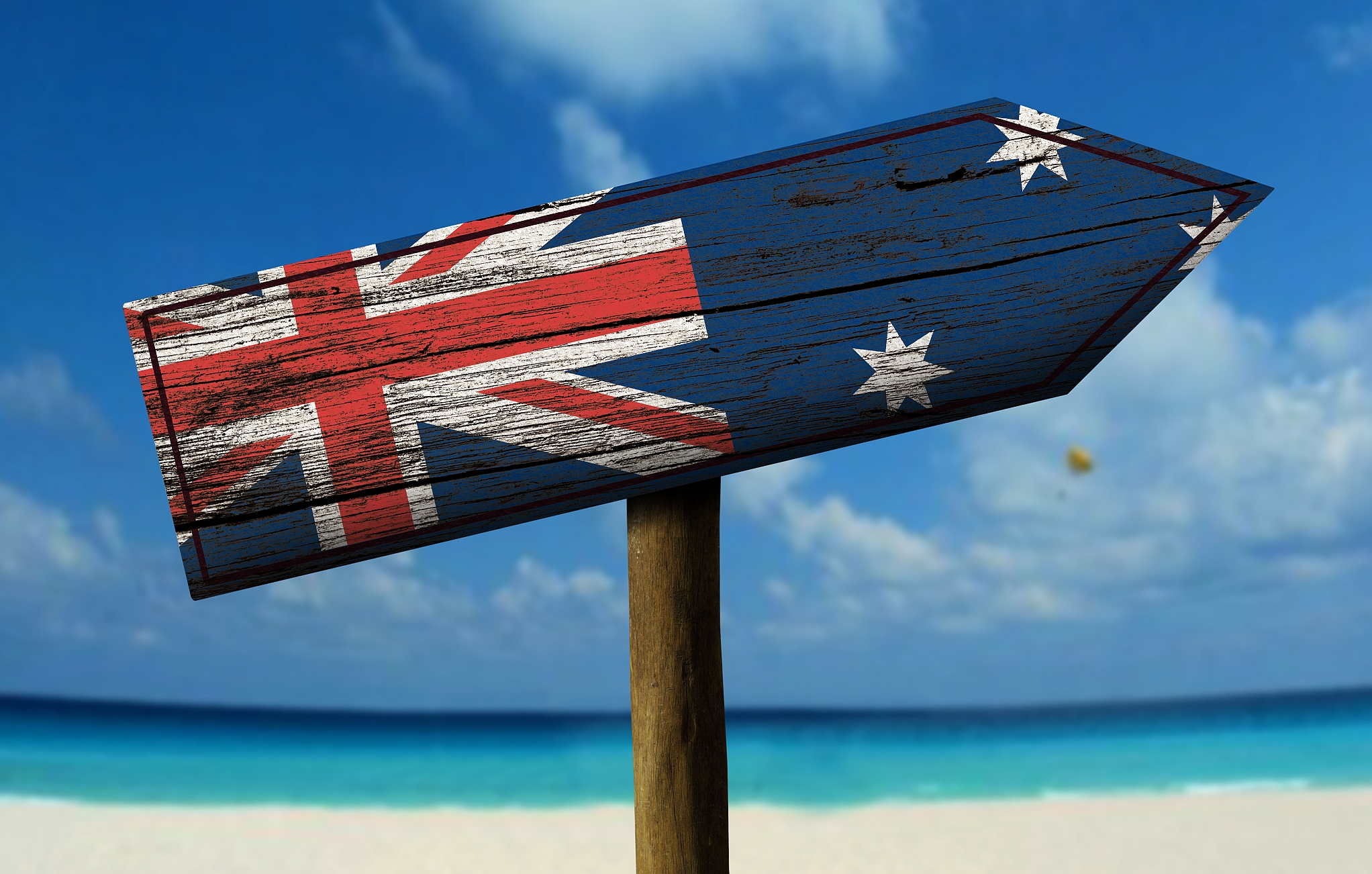 Wegweiser mit Australienflagge